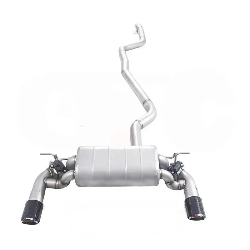 Stainless steel exhaust installed on BMW F22 218i 220i (2014-2024), performance exhaust upgrade for enhanced sound and power